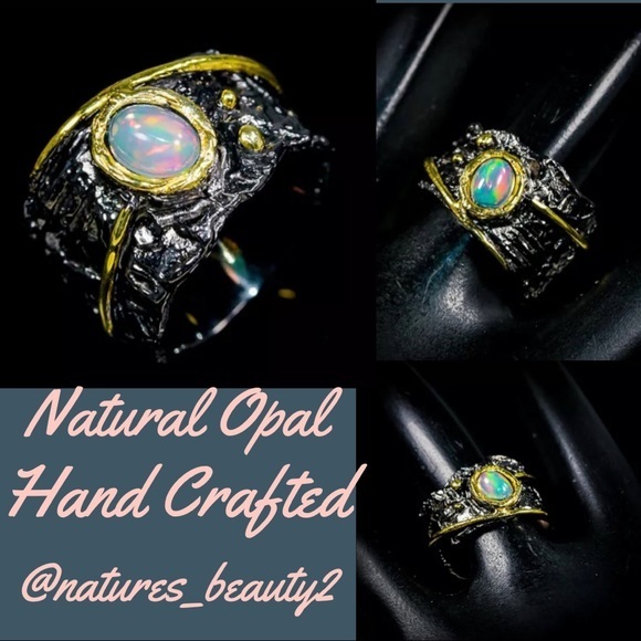 Artisan crafted 925 Ethiopian Opal ring size 7.5